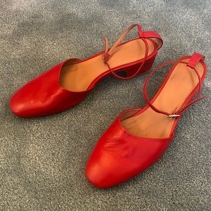 Rachel Comey Leather Cherry Red Mary Jane Block Heels Size 9